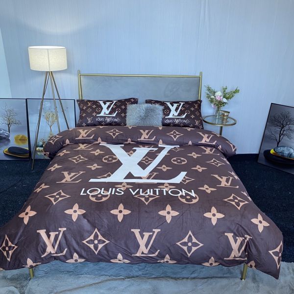 ルイヴィトンベッドカバー４点セット 絨製 ブランド LV 布団カバー ダブルサイズ 高品質