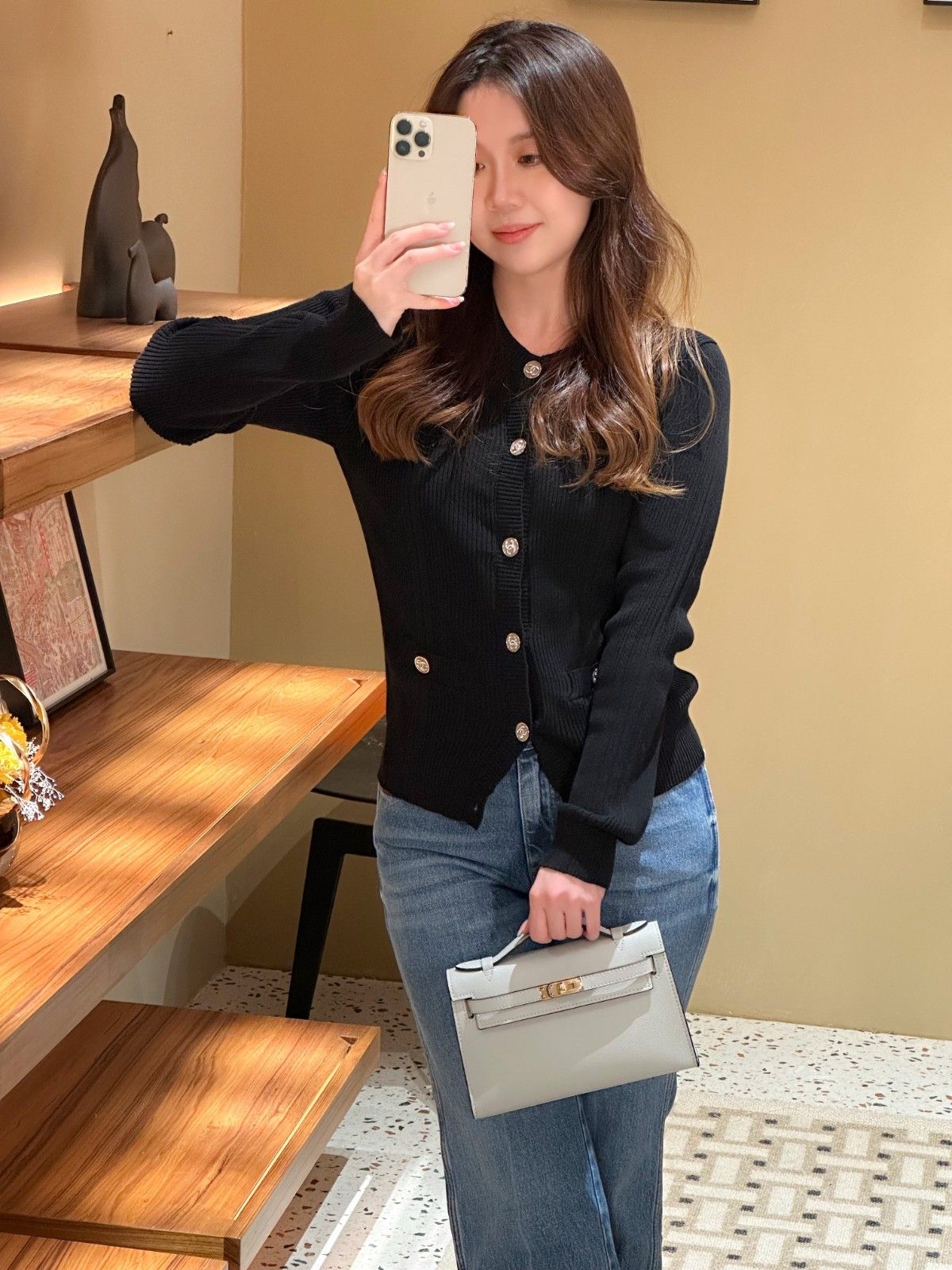 エルメス Kelly pochette ショルダーバッグ チェーン付き A28461