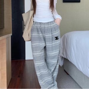シャネル ワイドレッグストレートパンツ チェック 可愛い A30013