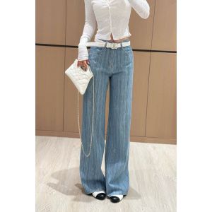 シャネル ラインストーンストレートジーンズ ベルト付き オシャレ A30062