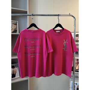 イヴ・サンローラン 半袖Tシャツ ダイヤモンドロゴ入り ローズレッド A30345