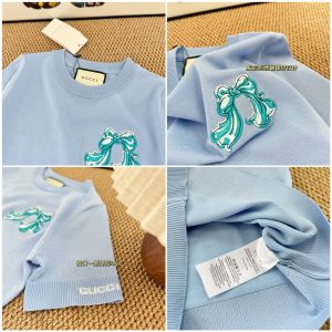 グッチ GUCCI✖️Playful ニット 半袖tシャツ リボン刺繍 可愛い A30380