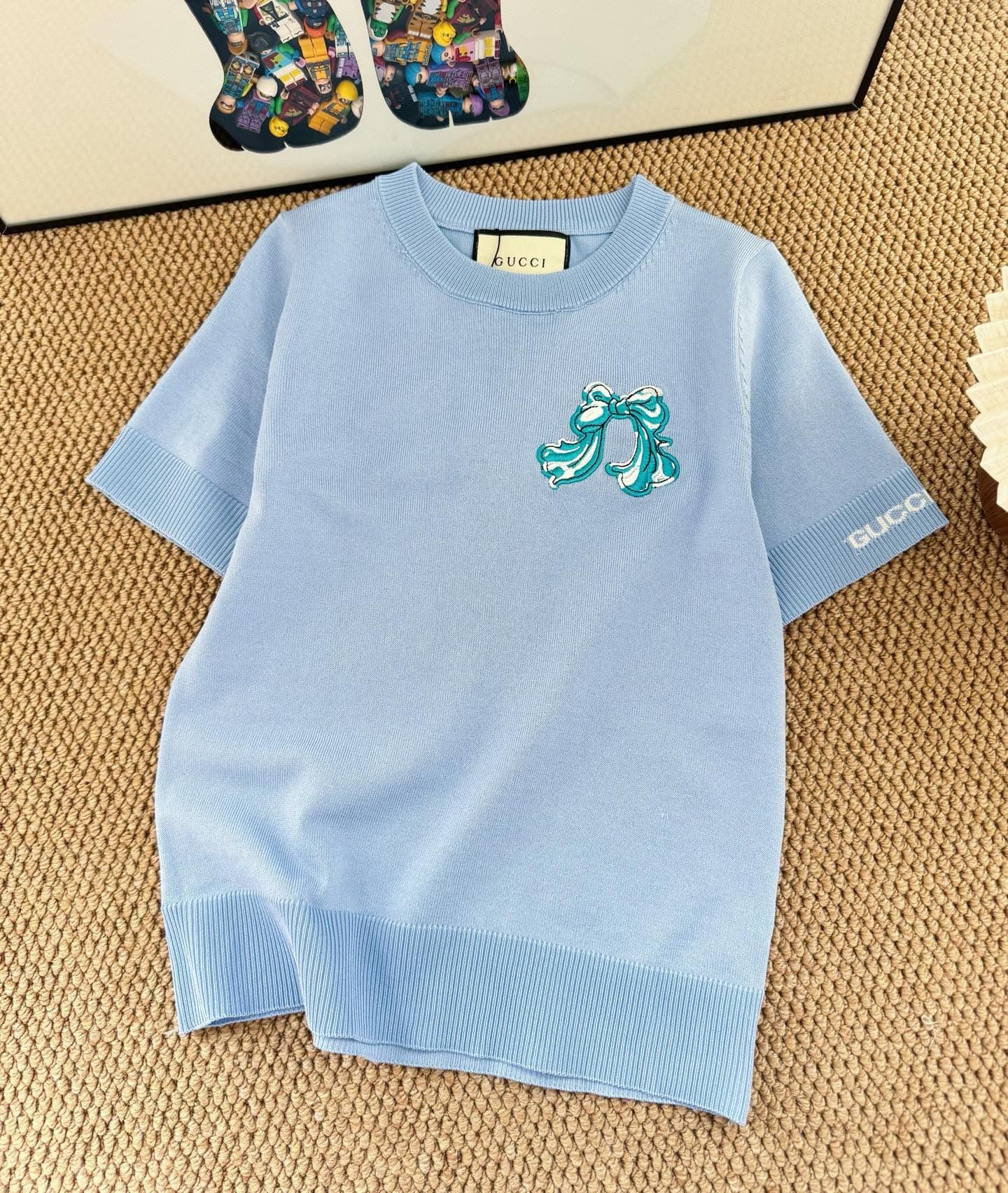 グッチ GUCCI✖️Playful ニット 半袖tシャツ リボン刺繍 可愛い A30380