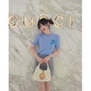 グッチ GUCCI✖️Playful ニット 半袖tシャツ リボン刺繍 可愛い A30380