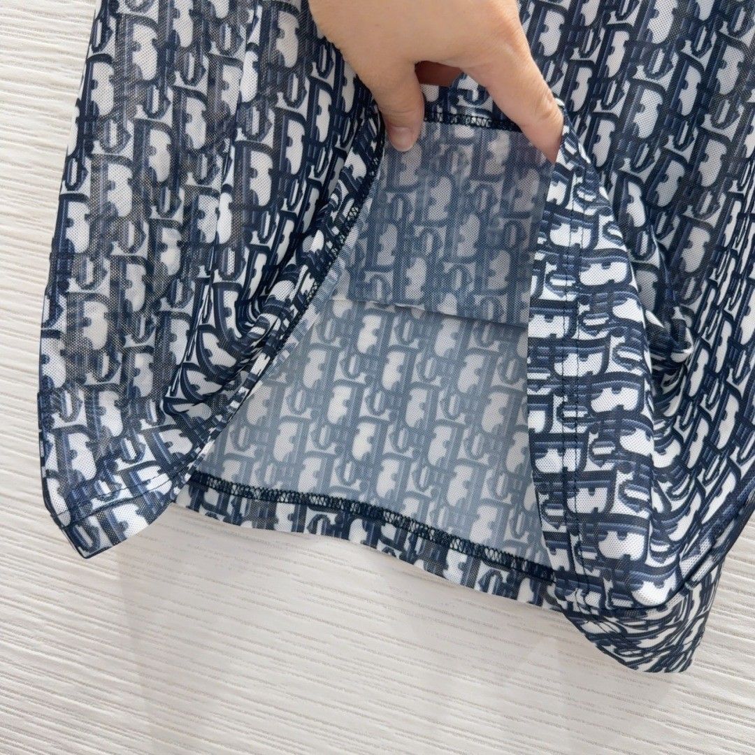 ディオール 半袖tシャツ メッシュボトムシャツ プリント 高級感 A30395