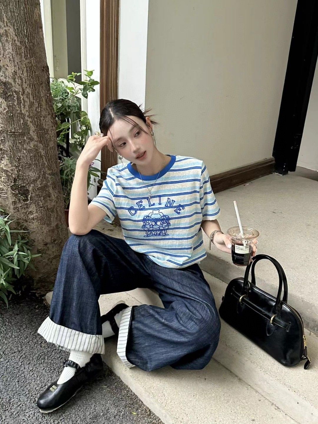 セリーヌ 半袖Tシャツ 刺繍 レディース 可愛い A30409