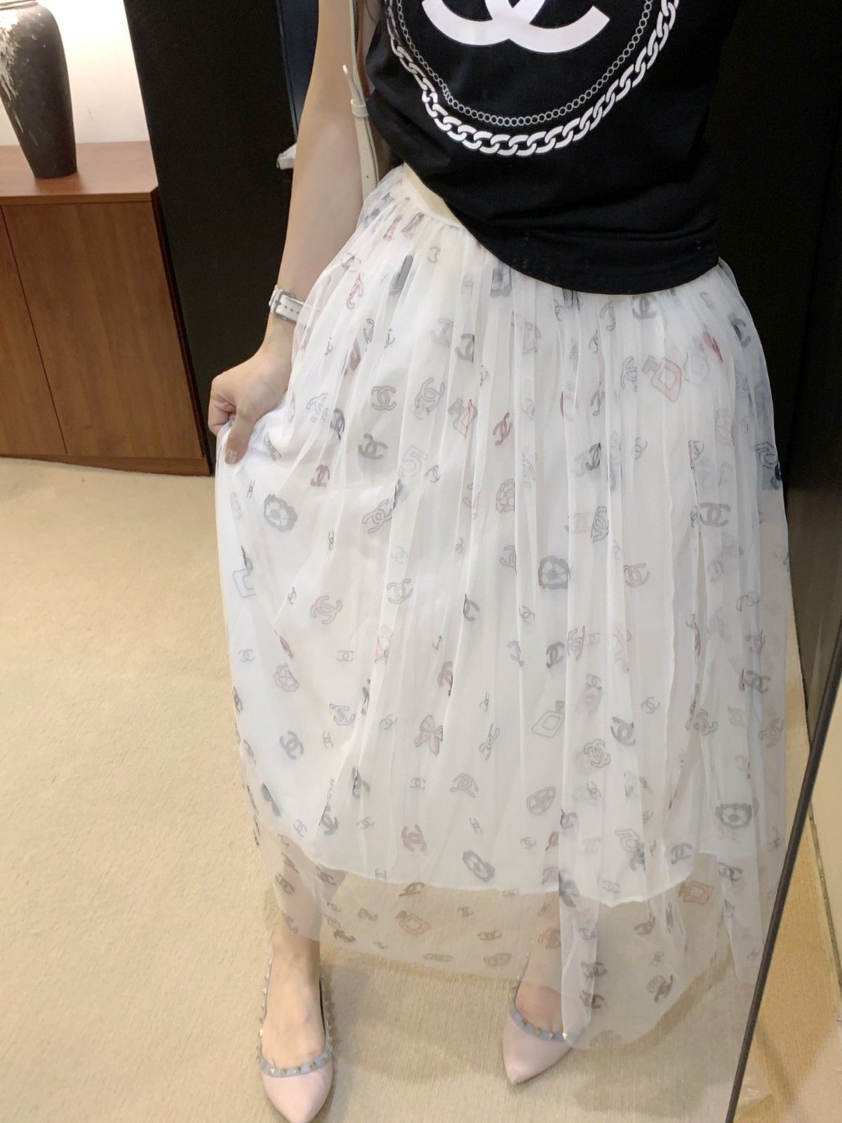シャネル メッシュスカート ロゴ オシャレ A30439