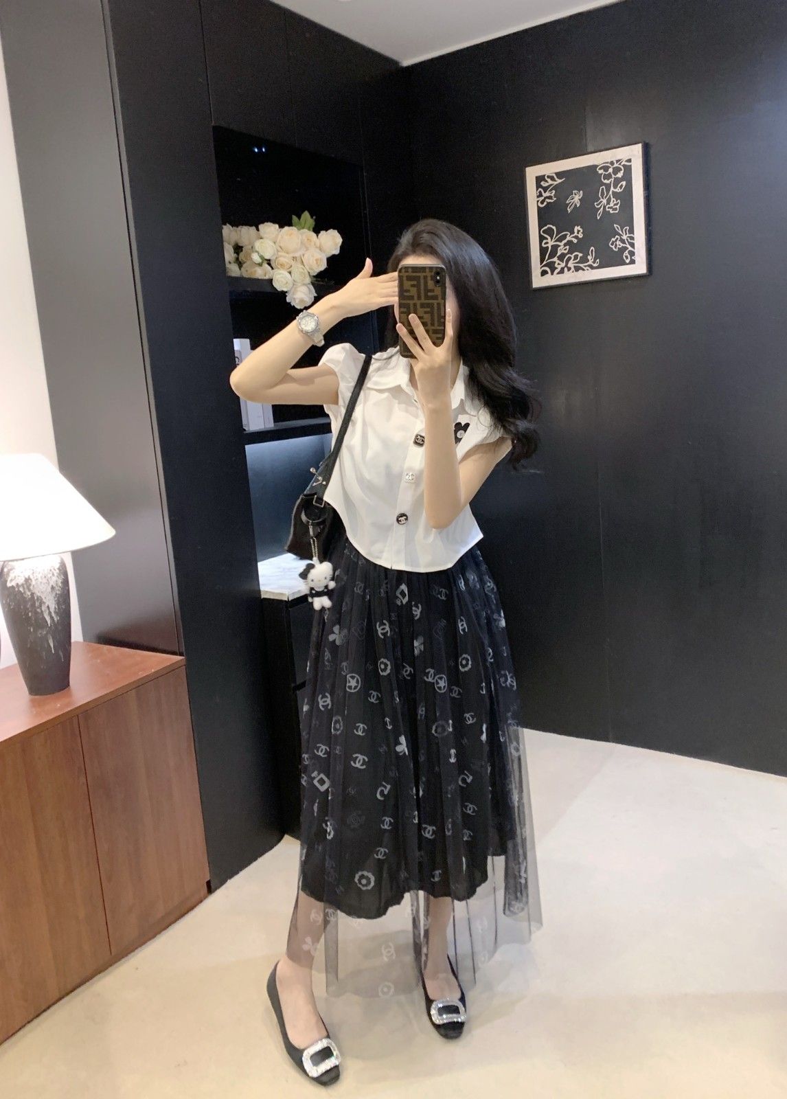 シャネル メッシュスカート ロゴ オシャレ A30439