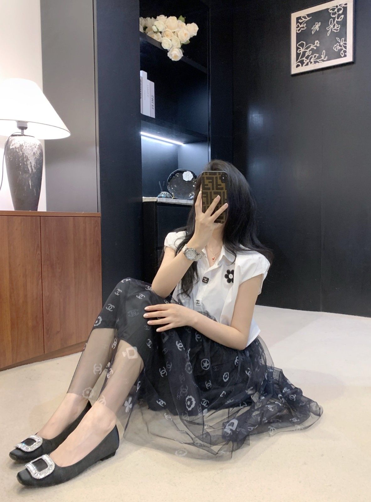 シャネル メッシュスカート ロゴ オシャレ A30439