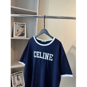 セリーヌ 半袖Tシャツ 文字刺繍入り ネイビー A30473