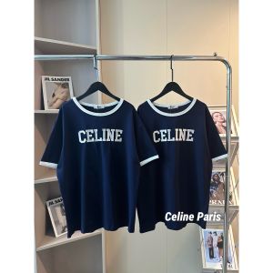 セリーヌ 半袖Tシャツ 文字刺繍入り ネイビー A30473