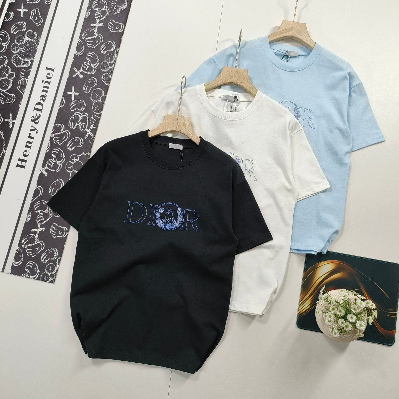 ディオール 半袖Tシャツ 刺繍入り猫 カップル 高品質 A30471
