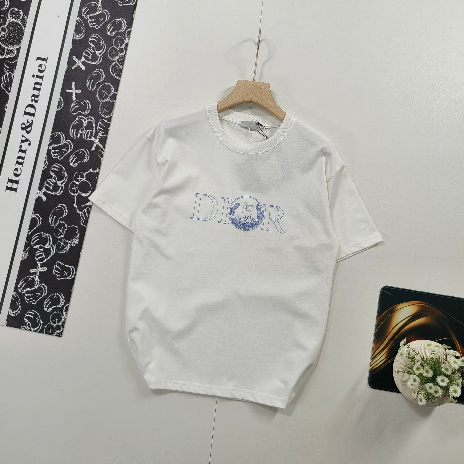 ディオール 半袖Tシャツ 刺繍入り猫 カップル 高品質 A30471