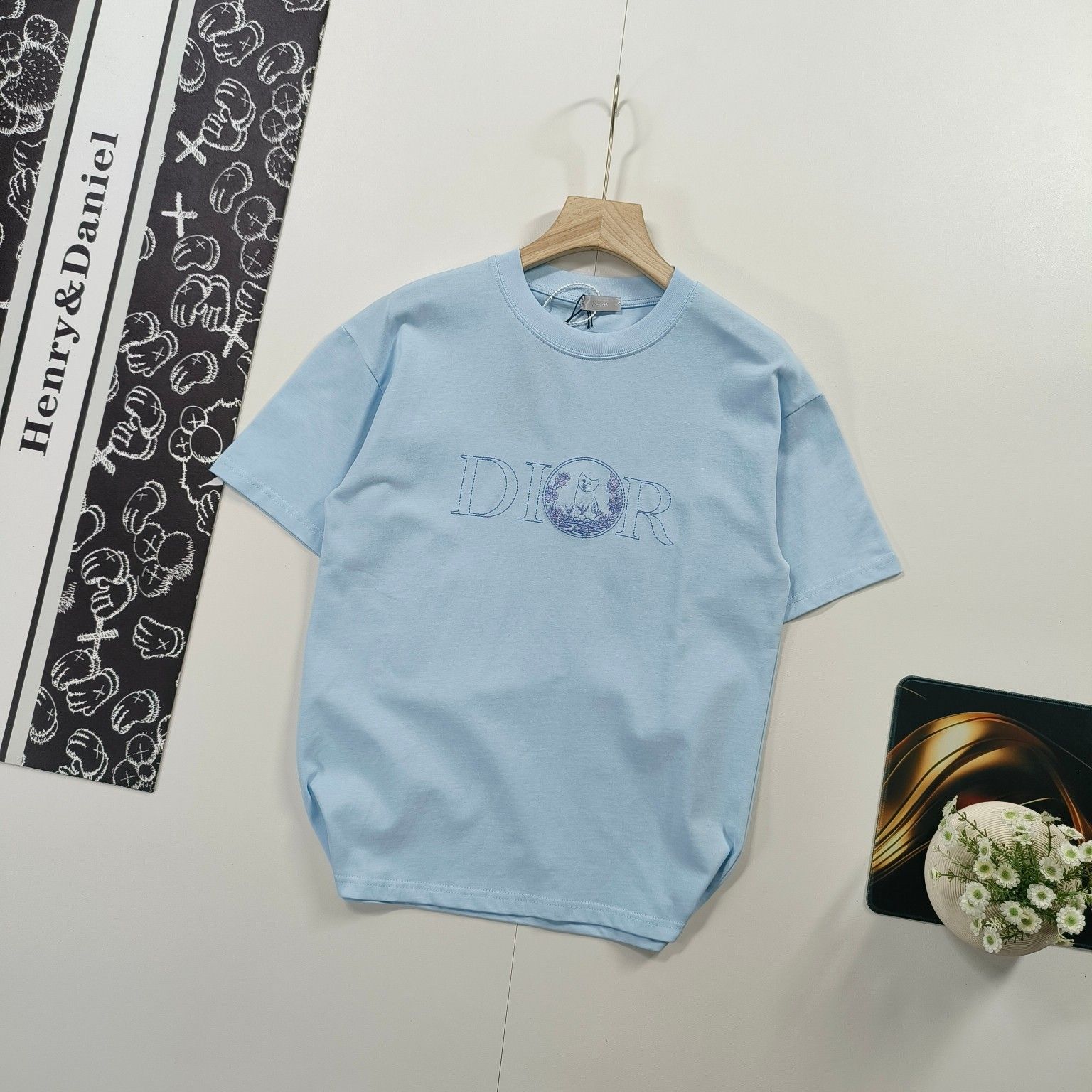 ディオール 半袖Tシャツ 刺繍入り猫 カップル 高品質 A30471