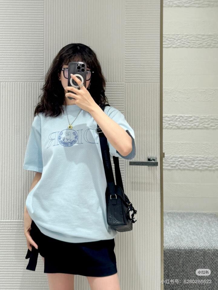 ディオール 半袖Tシャツ 刺繍入り猫 カップル 高品質 A30471
