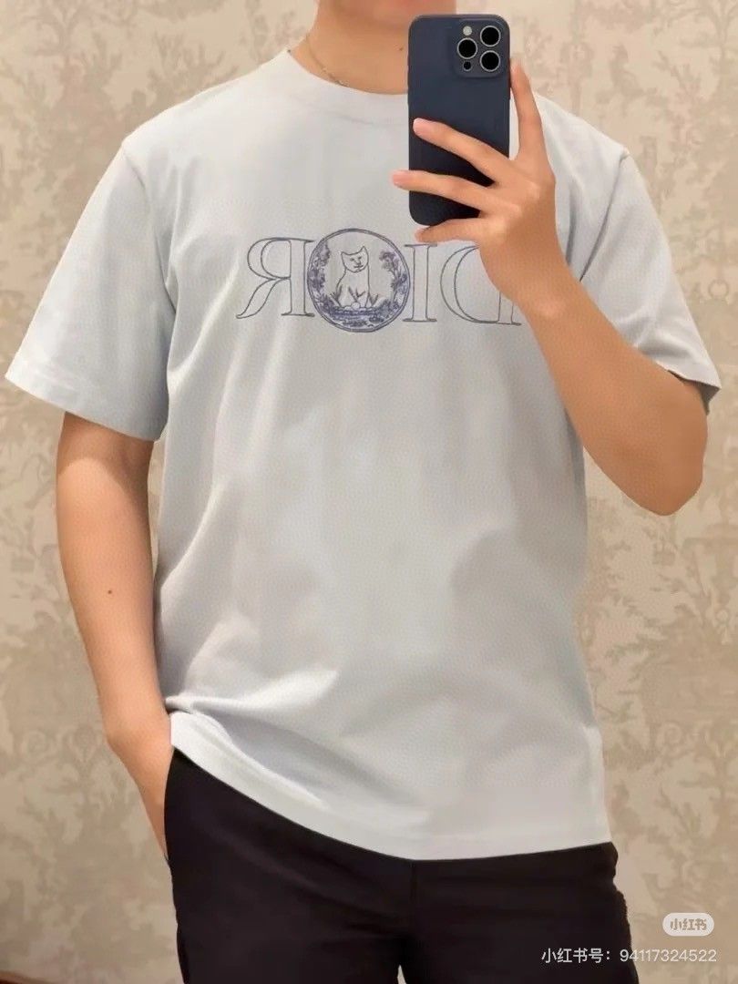 ディオール 半袖Tシャツ 刺繍入り猫 カップル 高品質 A30471
