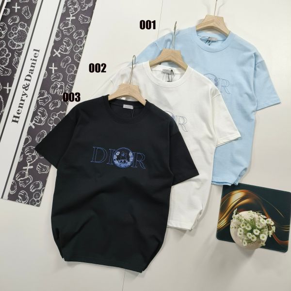 ディオール 半袖Tシャツ 刺繍入り猫 カップル 高品質 A30471
