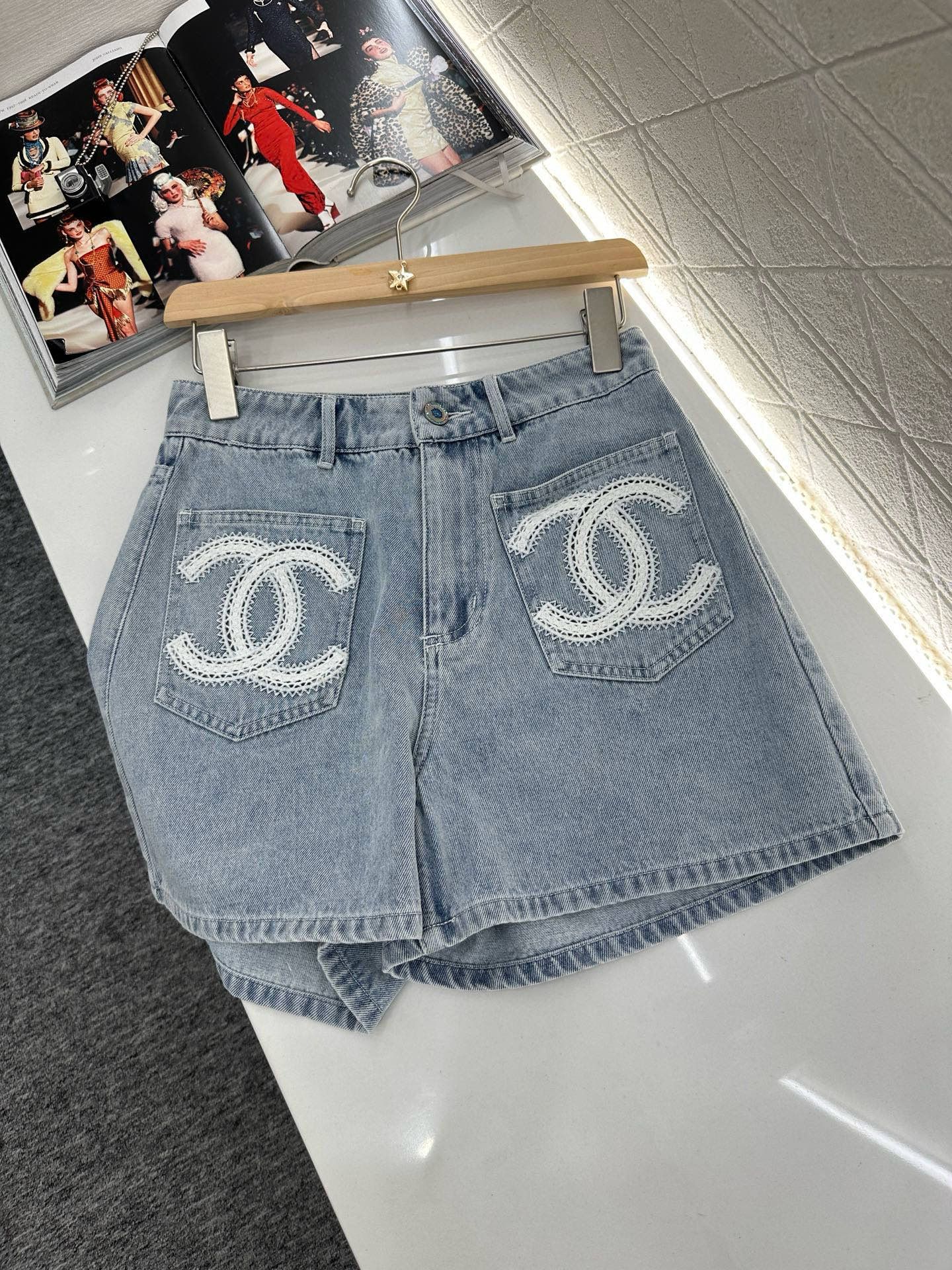 シャネル デニムシャル+ショーツセット レース刺繍 高級感 A30567