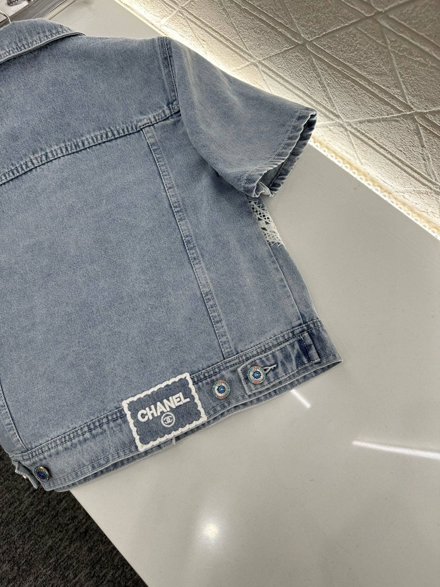 シャネル デニムシャル+ショーツセット レース刺繍 高級感 A30567
