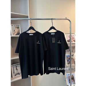 イヴ・サンローラン 半袖Tシャツ 刺繍入り 高級 ブラック A30604