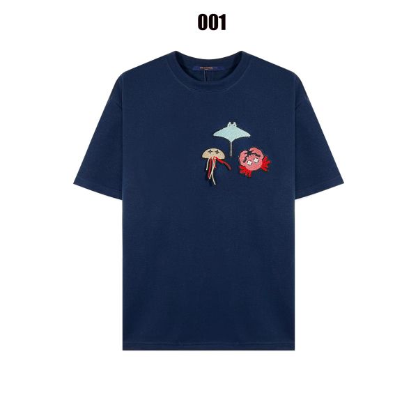 ルイヴィトン 半袖Tシャツ 海洋動物 刺繍ロゴ 高品質 A30659