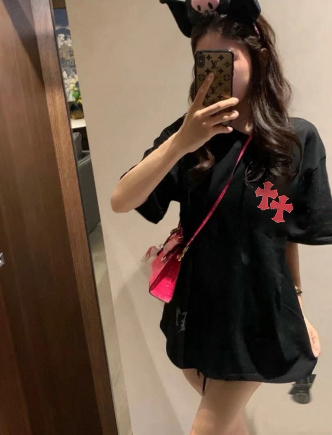 クロムハーツ 半袖Tシャツ ピンクロゴ 可愛い A30679