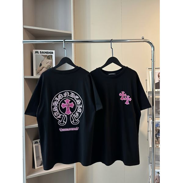 クロムハーツ 半袖Tシャツ ピンクロゴ 可愛い A30679