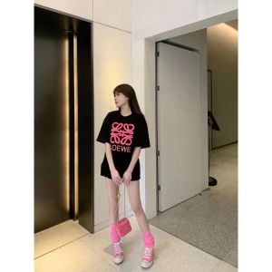 ロエベ 半袖Tシャツ ピンク文字 刺繍 可愛い A30730