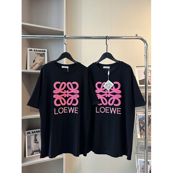 ロエベ 半袖Tシャツ ピンク文字 刺繍 可愛い A30730