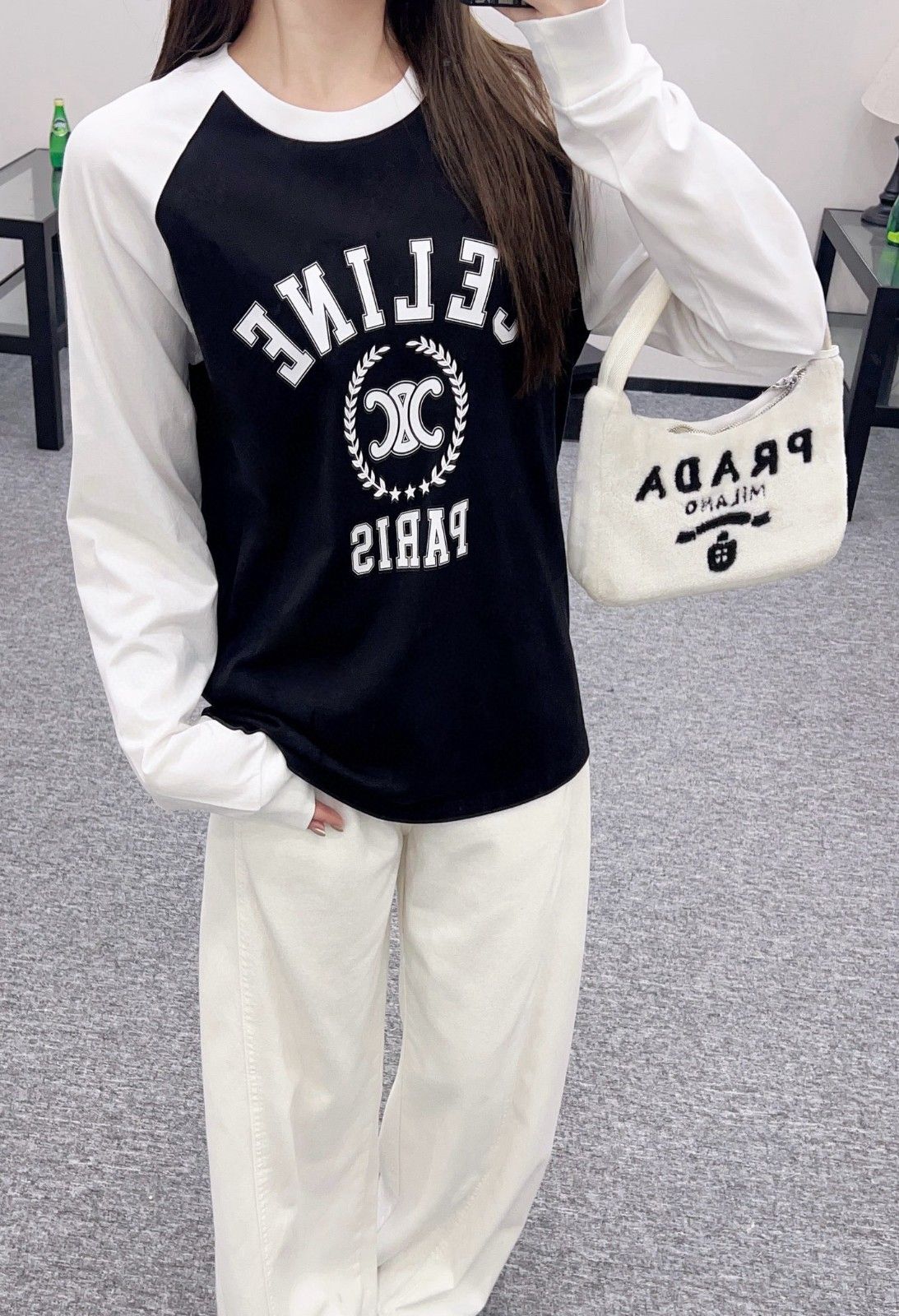 セリーヌ 長袖Tシャツ プリント レディース 高級 A30746