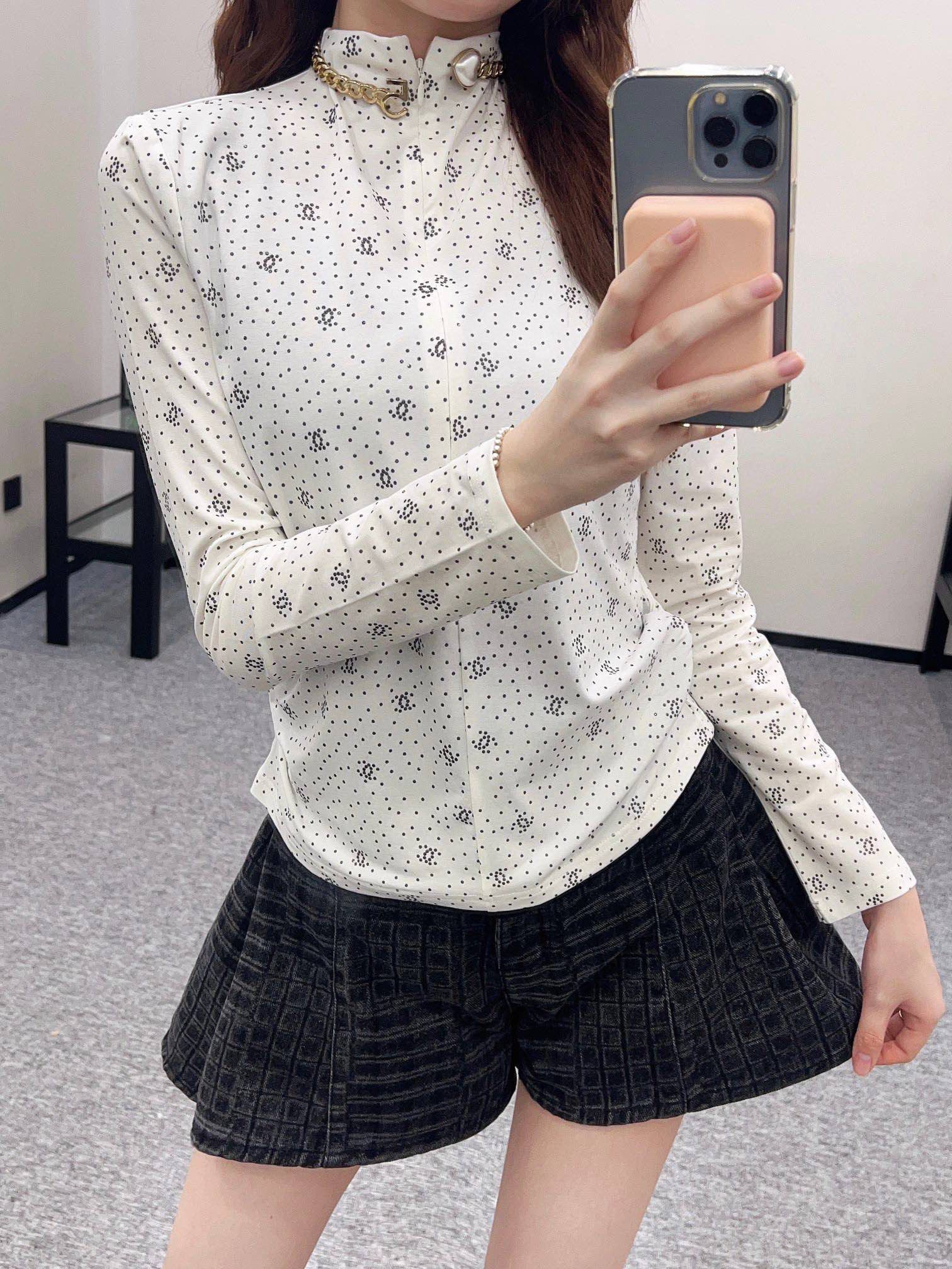 シャネル 長袖 フェイクツーピーストップス コットン 可愛い A30803