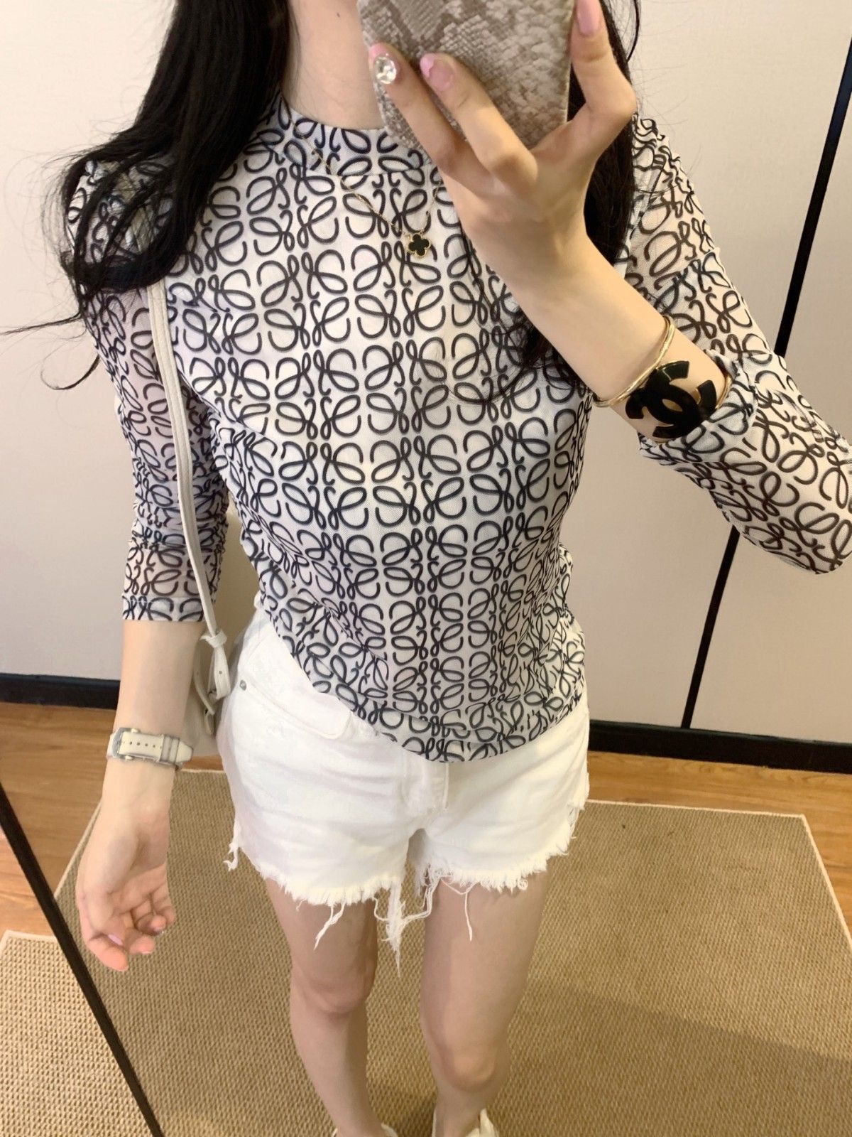 ロエベ メッシュTシャツ 長袖 レディース A30843