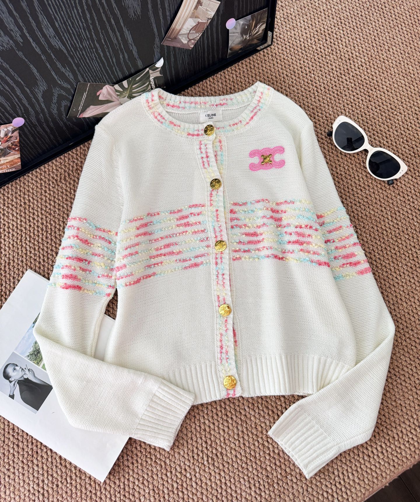 セリーヌ ニットカーディガン 刺繍入り レディース 可愛い A30840