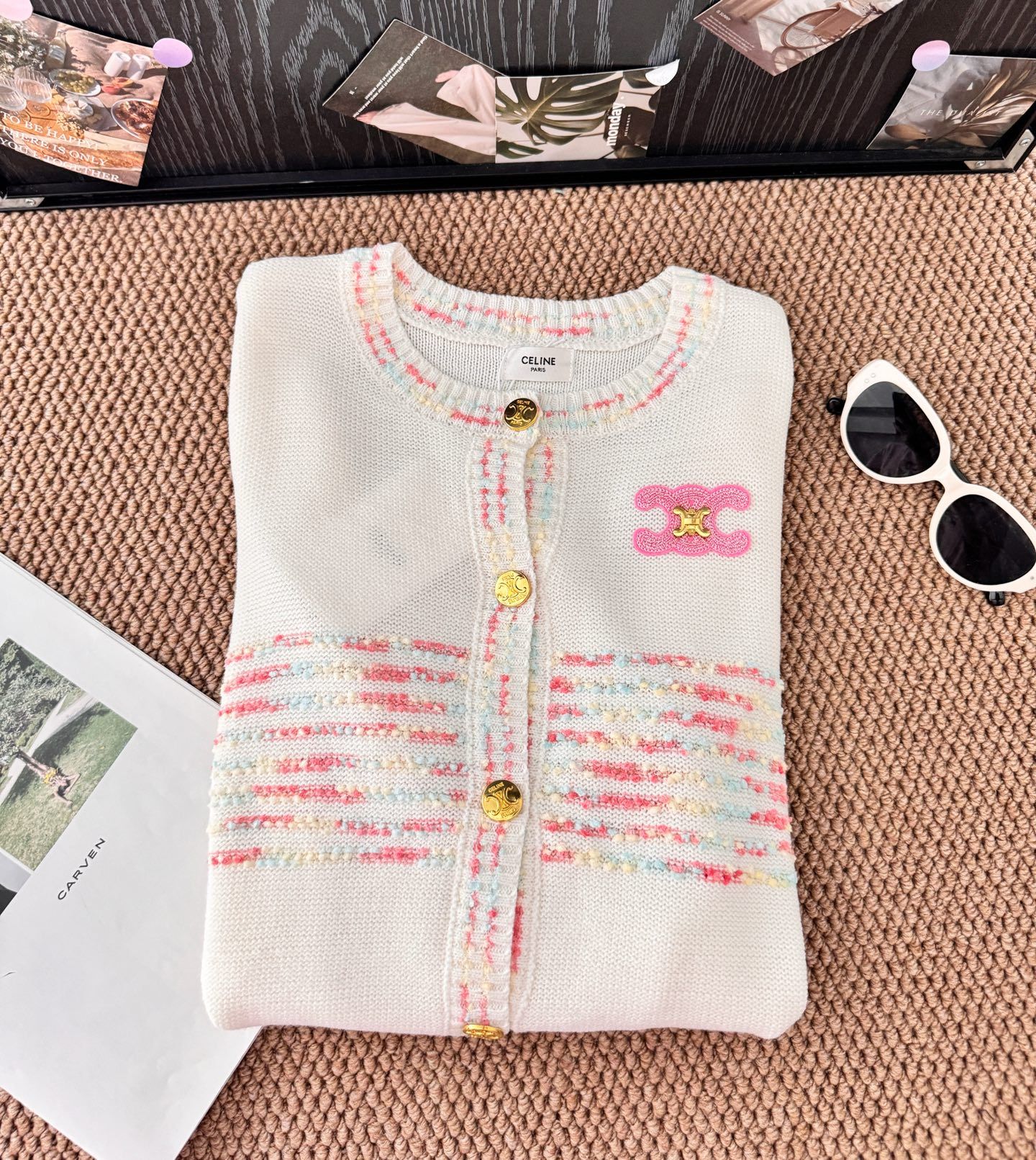 セリーヌ ニットカーディガン 刺繍入り レディース 可愛い A30840