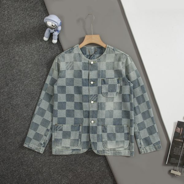 ルイヴィトン デニムジャケット ダミエ柄 クルーネック 超高品質 A30934