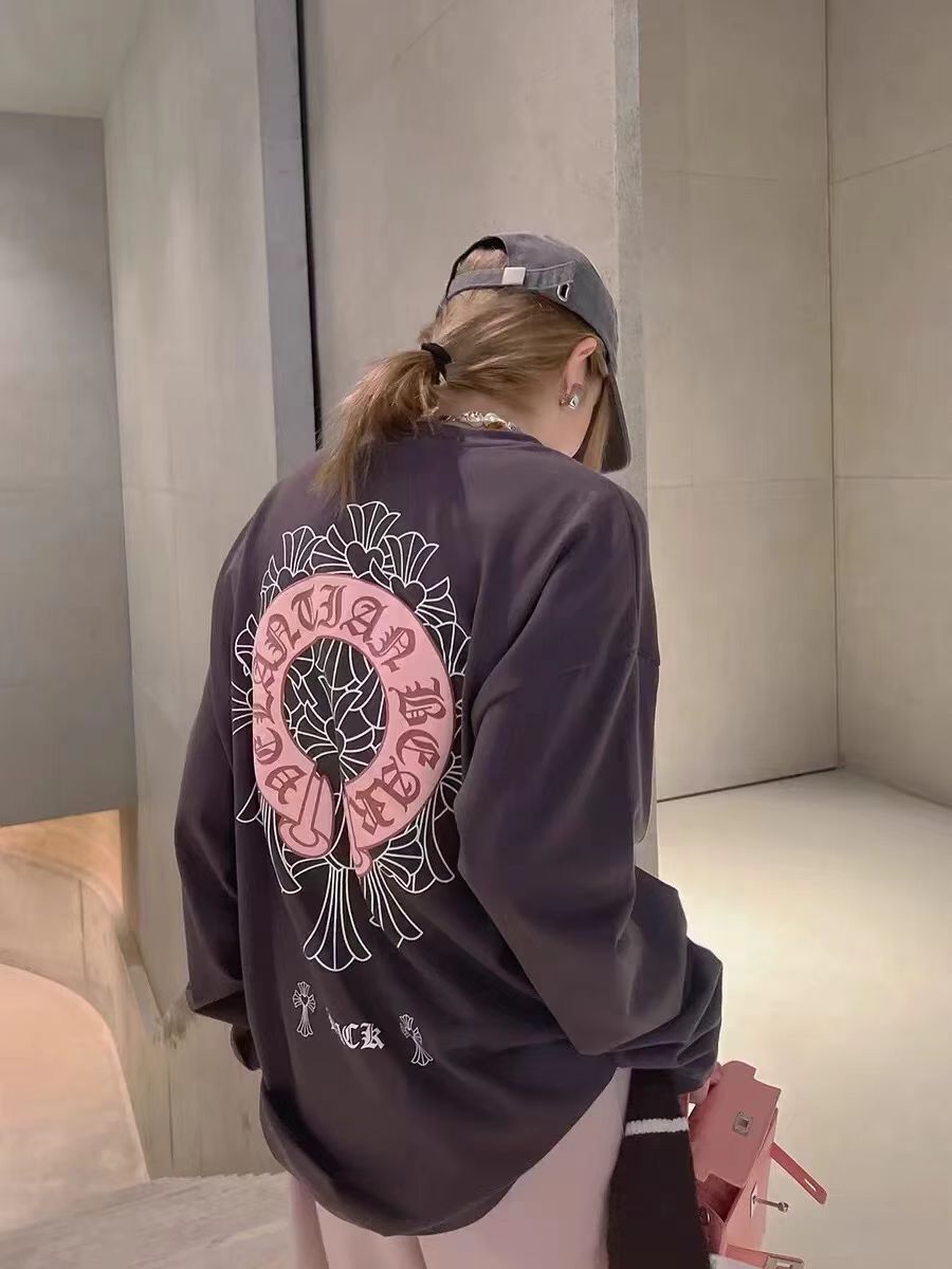 クロムハーツ 長袖Tシャツ ピンク+グレー 高級感 A30961