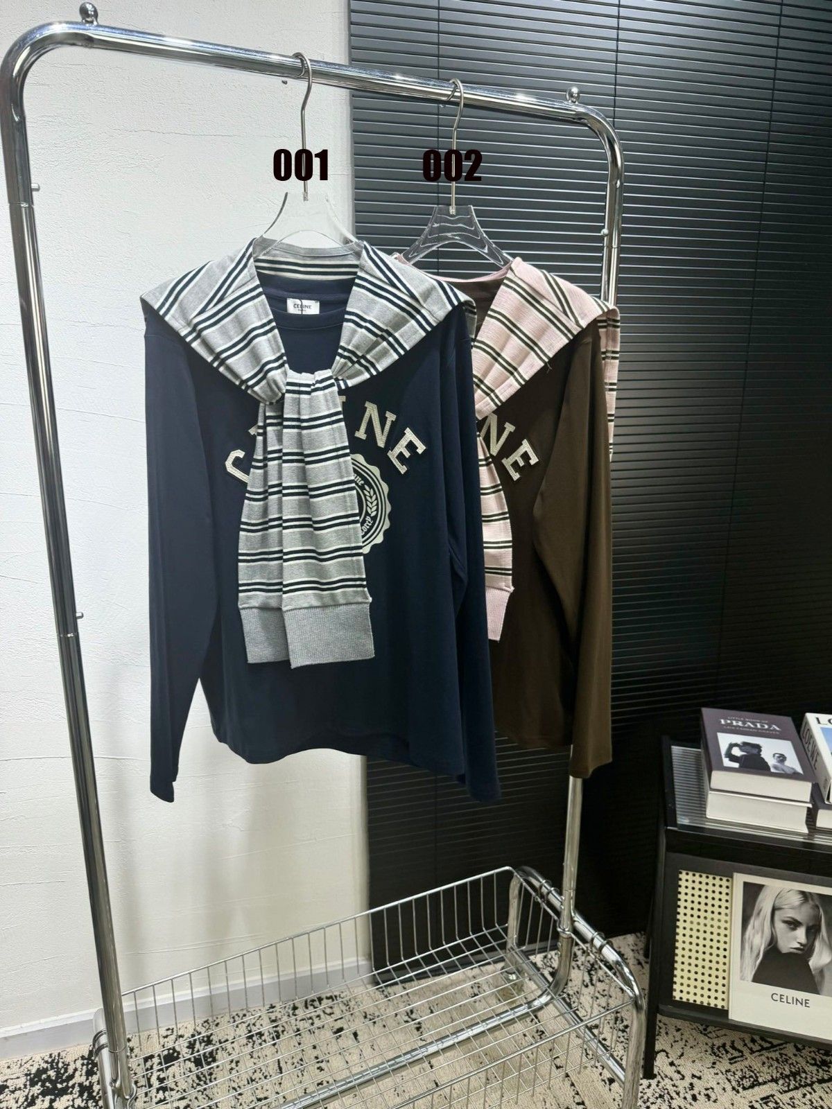 セリーヌ 長袖Tシャツ 取り外し可能なショール付き オシャレ A30802_1