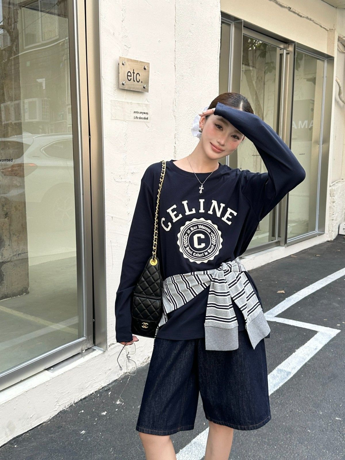 セリーヌ 長袖Tシャツ 取り外し可能なショール付き オシャレ A30802_1