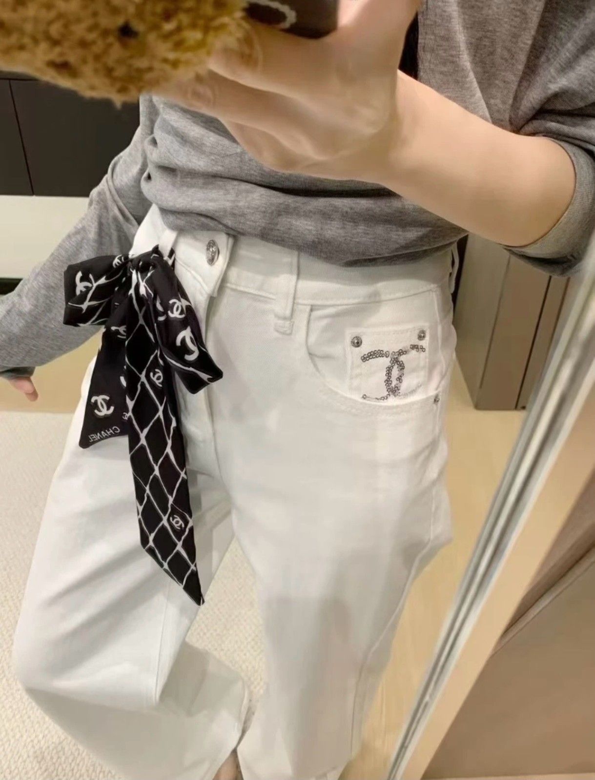 シャネル デニムストレートパンツ スカーフ付き オシャレ A31003