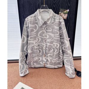 シャネル デニムジャケット カメリアプリント ライトグレー クロップド丈 A31001