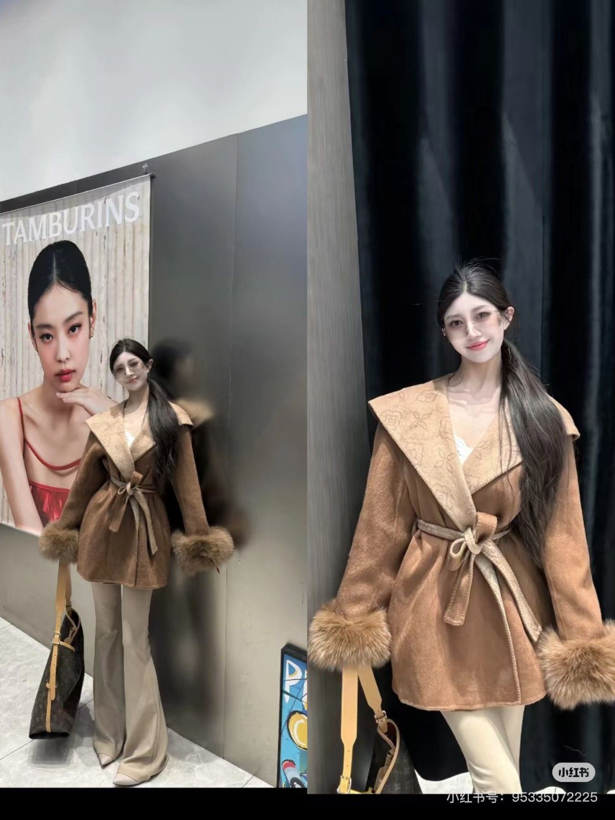 ルイヴィトン コート フード付きミドル丈 ファー付き袖 A31740