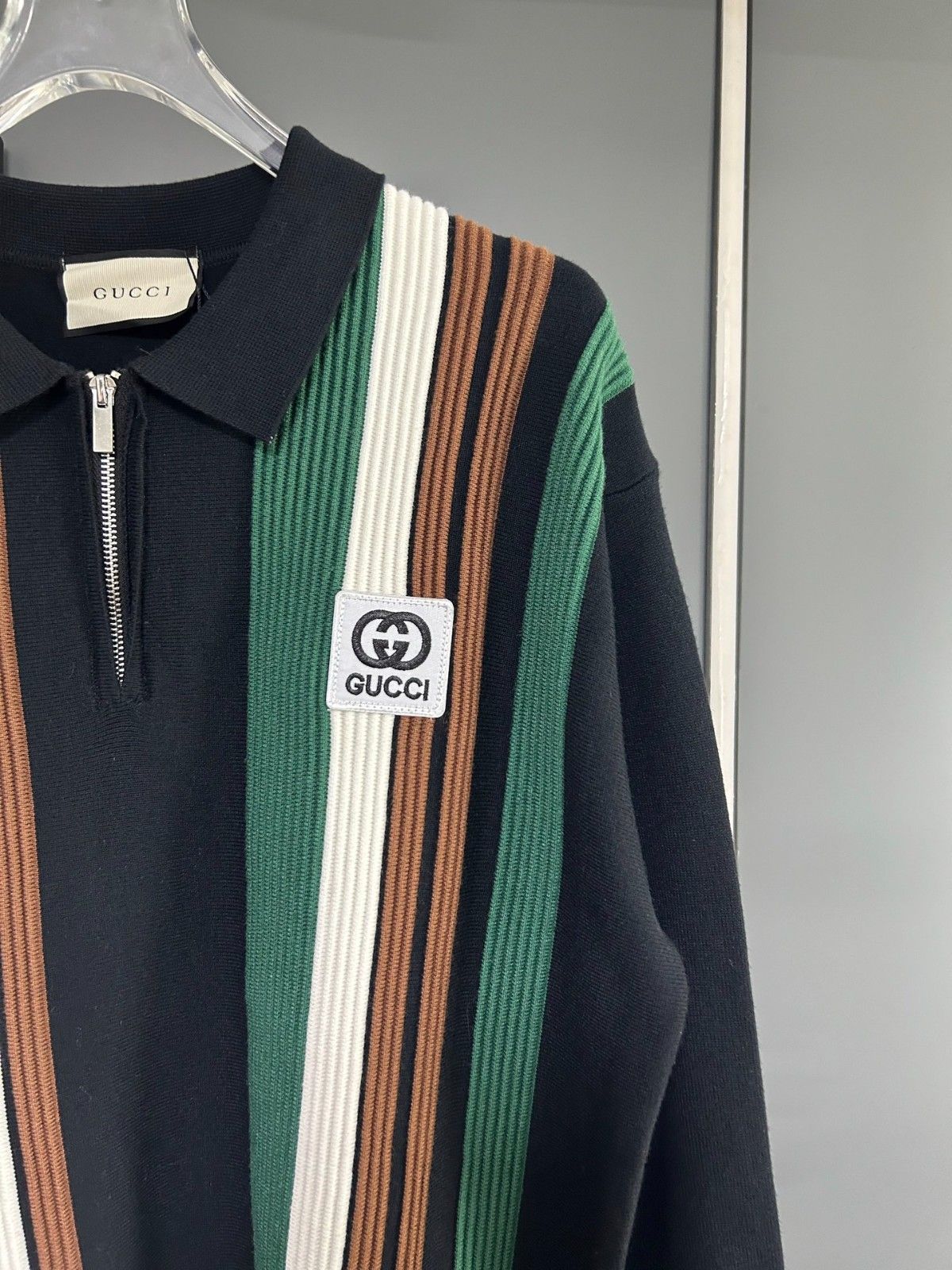 グッチ ストライプ セーター レター刺繍ロゴ ウール ニット A31785