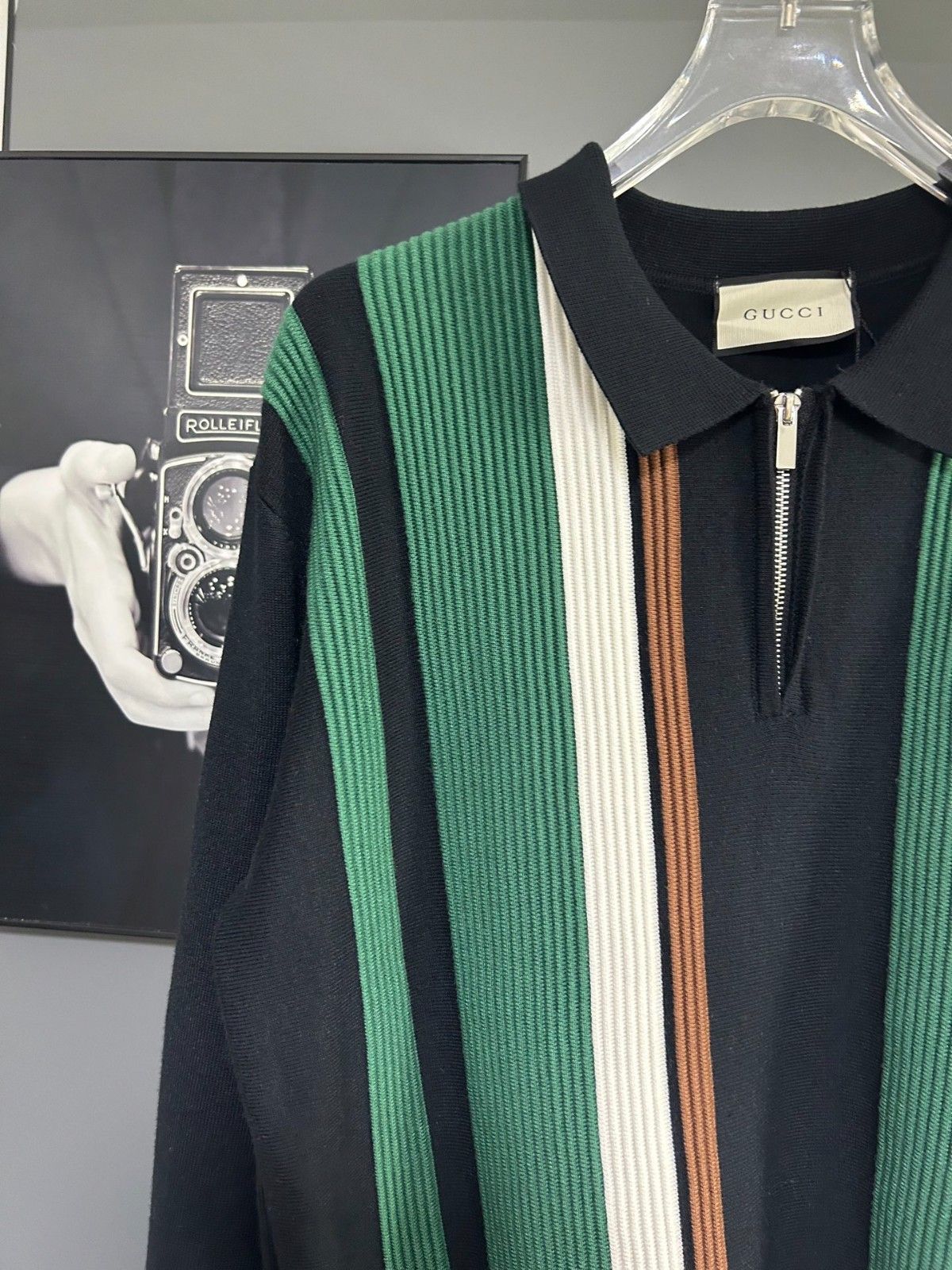 グッチ ストライプ セーター レター刺繍ロゴ ウール ニット A31785