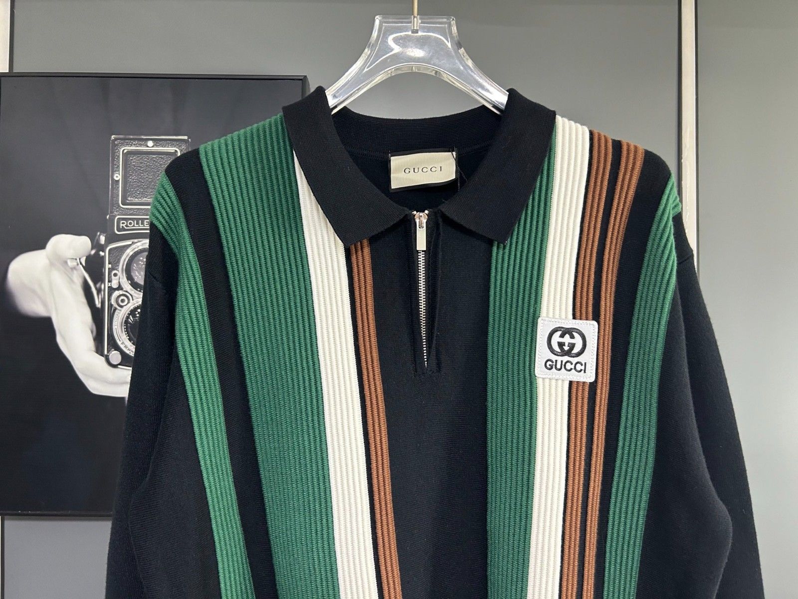 グッチ ストライプ セーター レター刺繍ロゴ ウール ニット A31785