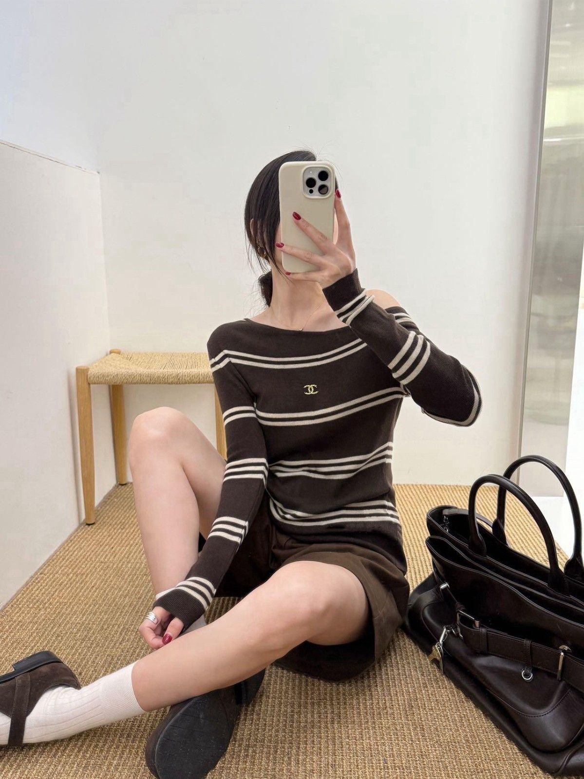 シャネル ストライプのカラーブロックニット オシャレ A31816