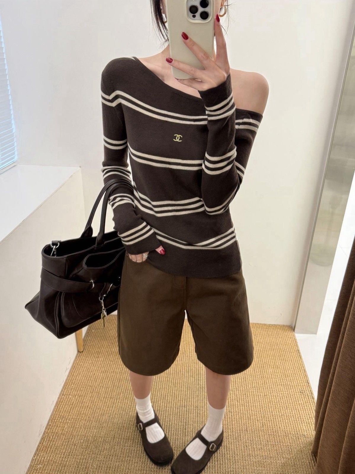 シャネル ストライプのカラーブロックニット オシャレ A31816
