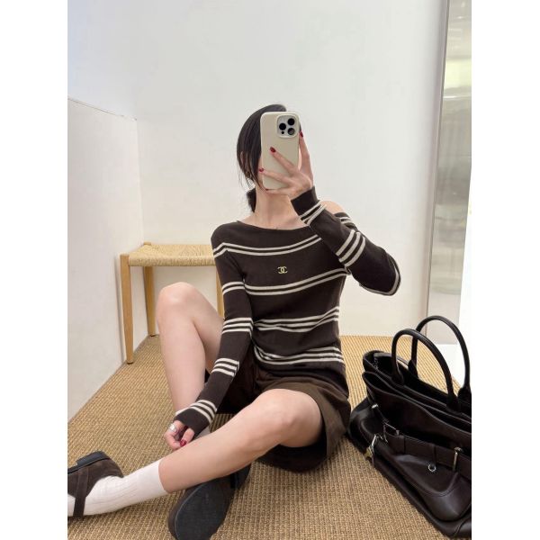 シャネル ストライプのカラーブロックニット オシャレ A31816