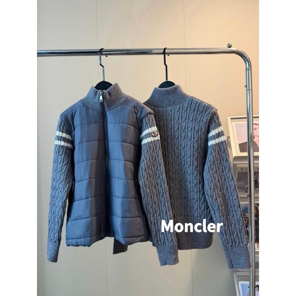モンクレール パッチワーク袖のストライプニットダウンジャケット A31808