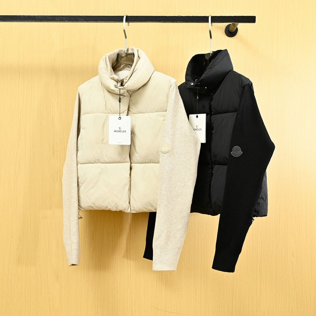 モンクレール レディース 綿入りジャケット パッチワークニットスリーブ A31875