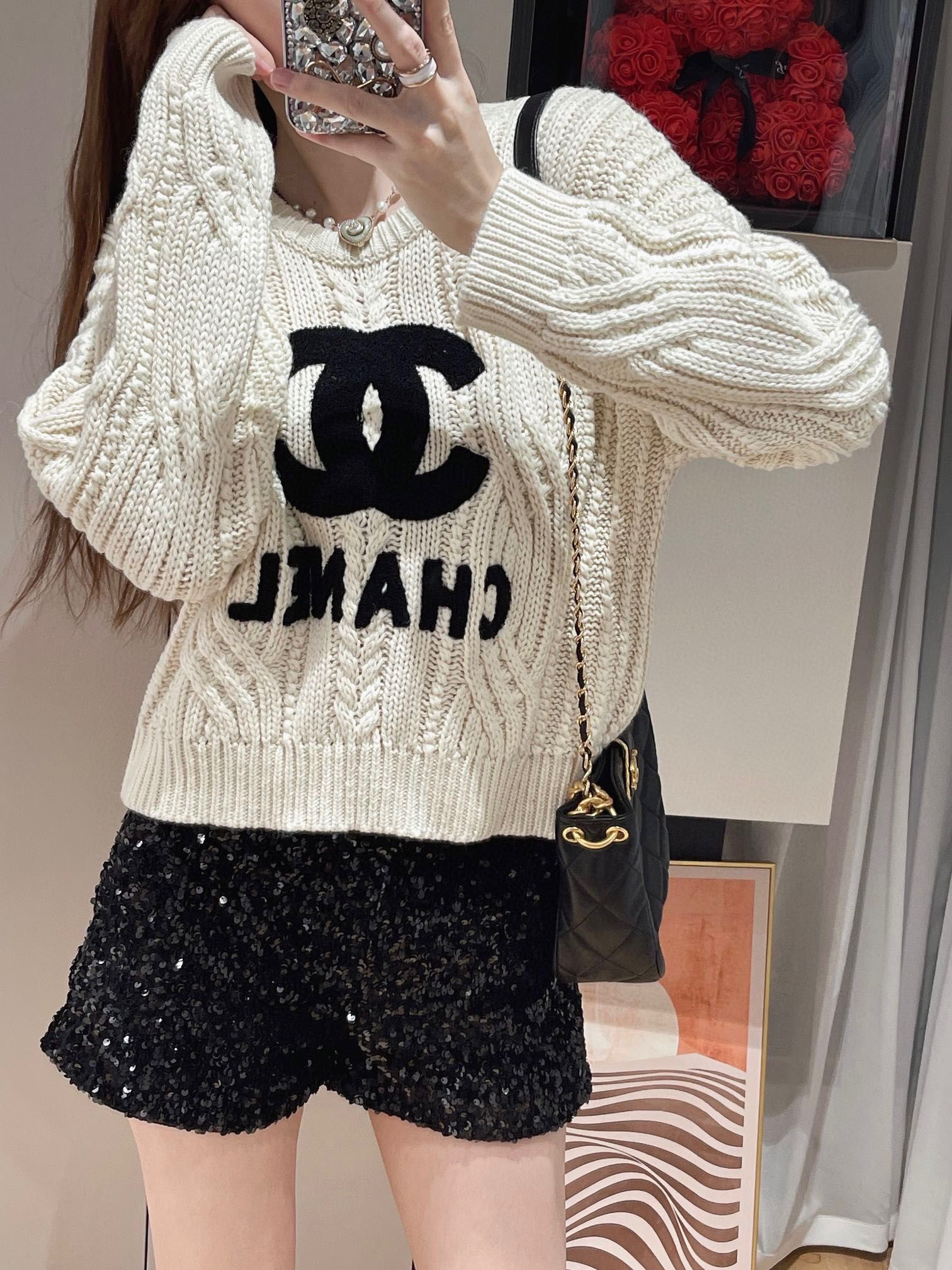 シャネル ニットセーター 刺繍ロゴ レディース A31893